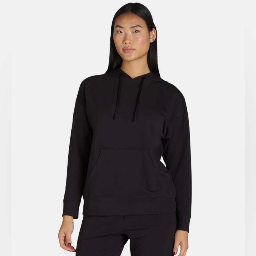 ATHLETIC WORKS Womens Hoodie Size Large 12-14 Black Lightweight Terry Lining New